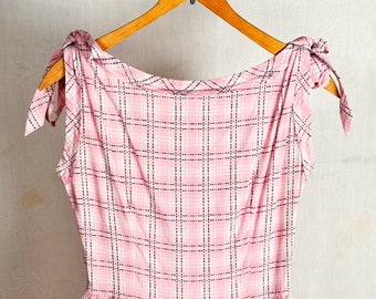 Vintage 1950s Bow Tie Shoulder Fit Flare Day Dress