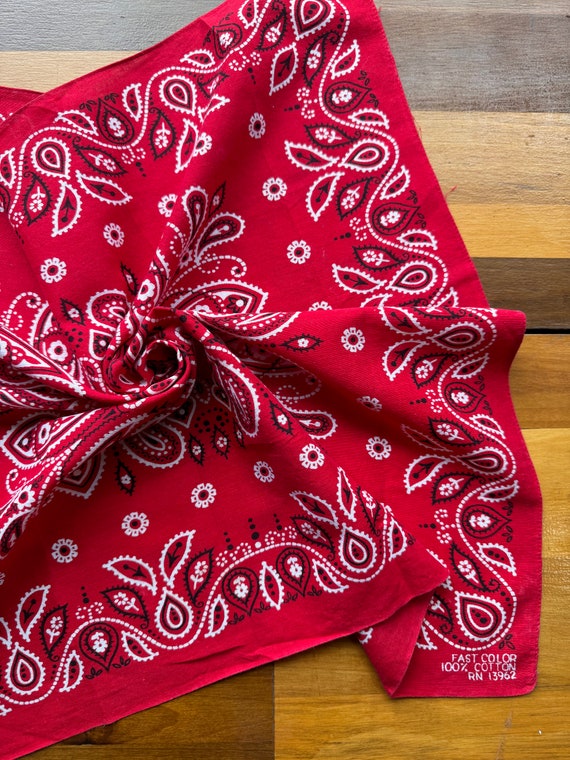Vintage 1960s Red Floral Paisley Fast Color Bandana