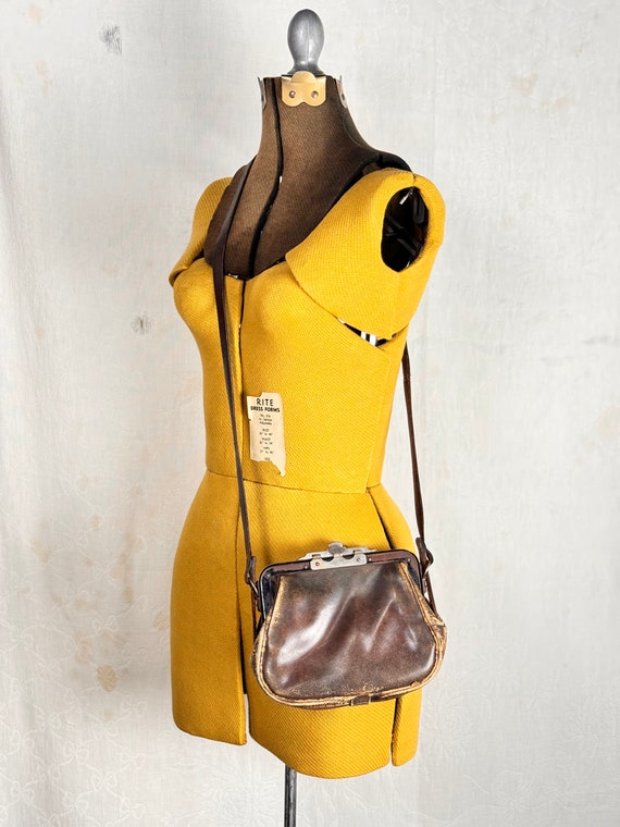 Antique Railroad Conductor Leather Crossbody Handbag