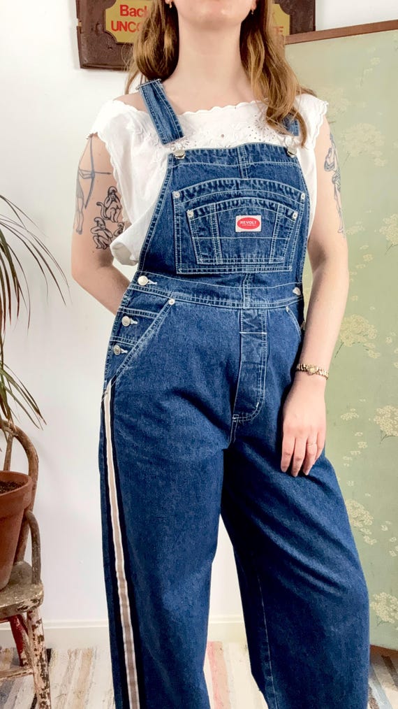Vintage 90s Y2k Baggy Denim Racer Stripe Overalls Revolt | medium