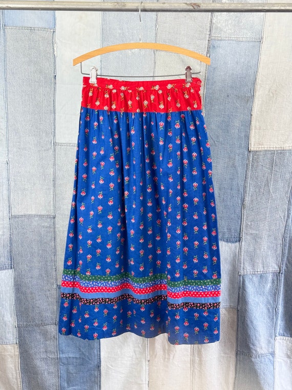 Vintage 1970s Quilted Calico Cotton Midi Skirt