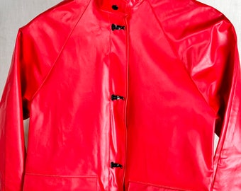 Vintage 1970s Childrens Firefighter Red Rubber Raincoat