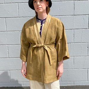 Vintage 1960s 70s Bonnie Cashin Sills Suede Leather Kimono Wrap Coat