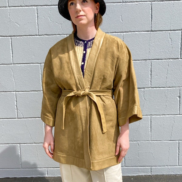 1960s 70s Bonnie Cashin Sills Suede Leather Kimono Wrap Coat