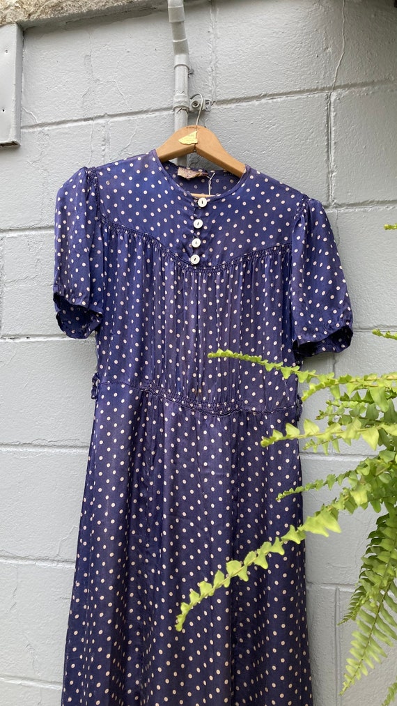 1940s Silk Polkadot Purple Dress