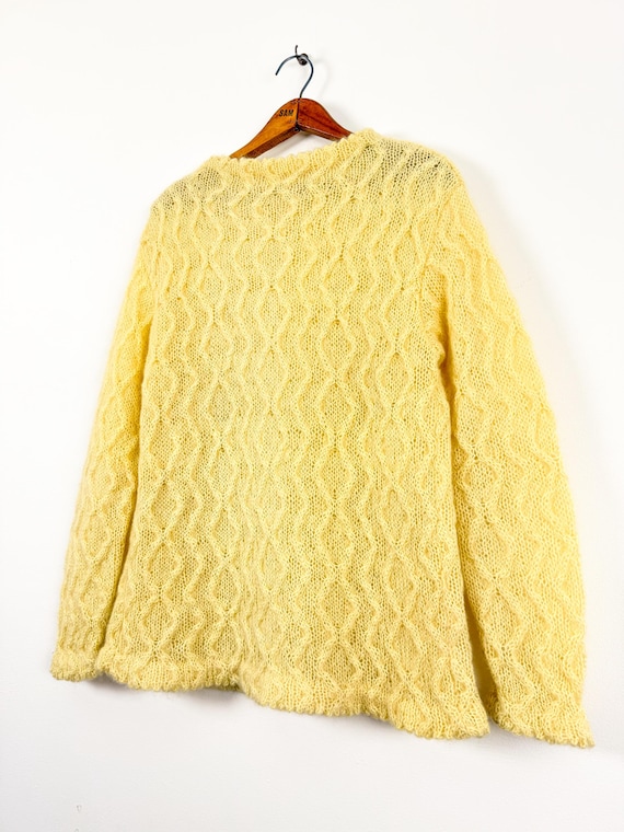 Vintage 1960s Butter Yellow Wiggle Knit Mohair Pullover Sweater | medium large