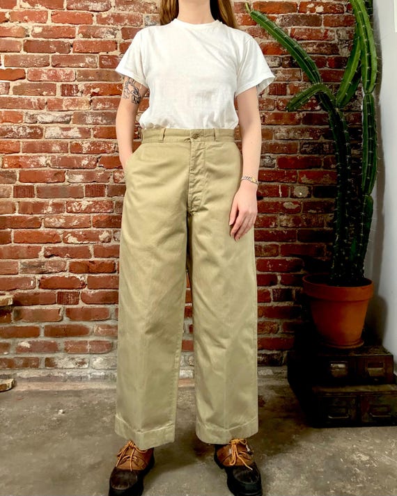 Vintage 1960s Twill Chino US Military Khaki Trousers | 30 31 waist