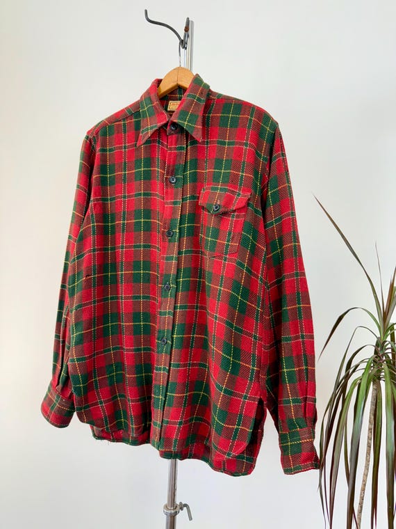 Vintage 1950s McGregor Red Plaid Wool Flannel Shirt | medium large