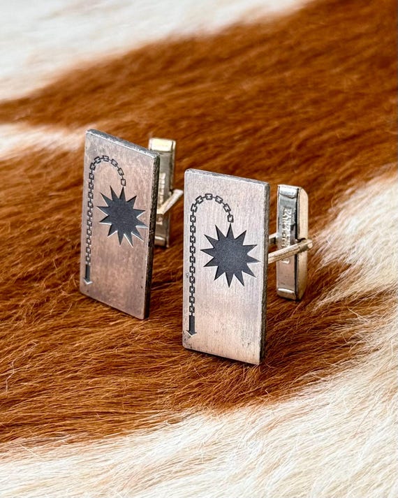 Vintage Sterling Midcentury Flail Medieval Revival Cuff Links