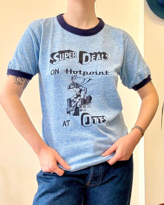 Vintage 1970s Super Deals Superman Graphic Ringer T Shirt | medium large