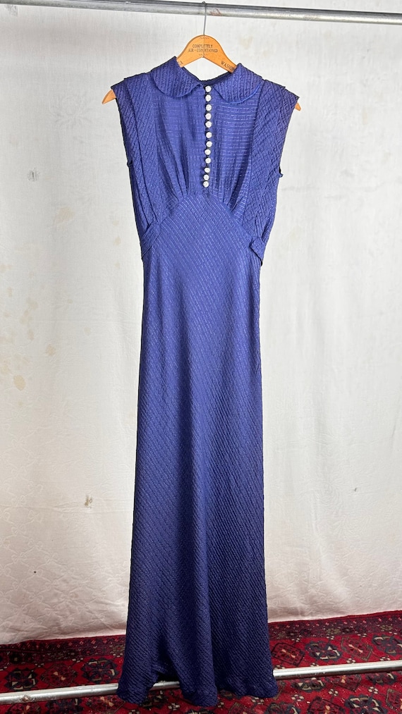 Vintage 1930s 40s Bias Cut Rayon Crepe Stripe Gown Evening Dress