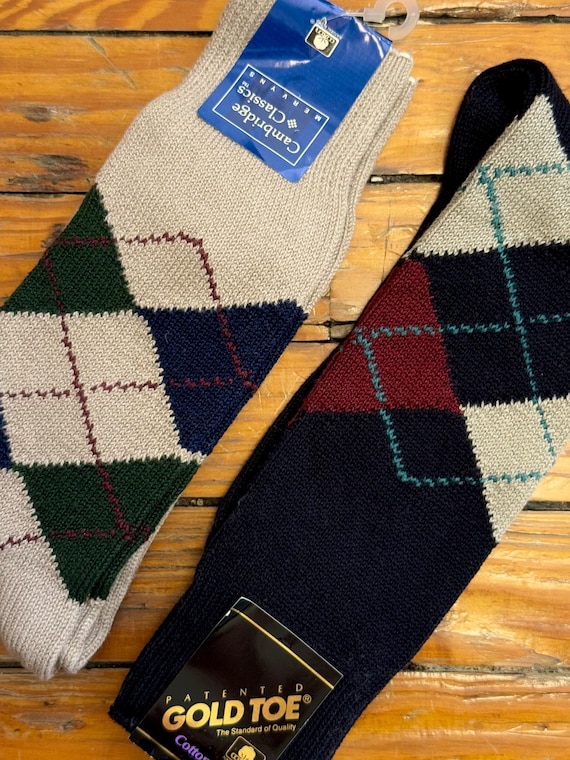 Vintage 1980s Argyle Mens Trouser Socks Cotton made in USA | select one