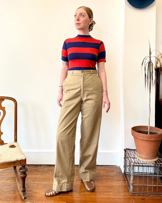 Vintage 1960s Twill Chino US Military Khaki Trousers | 29 waist