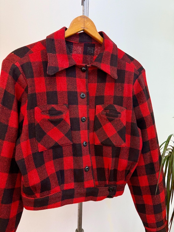 Vintage 1940s Lumber Jacket Buffalo Plaid Flannel Blouse