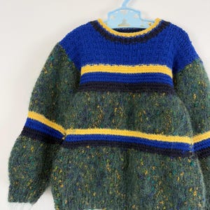 Vintage 1970s Hand Knit Stripe Mohair Pullover Sweater | toddler 4T 5T