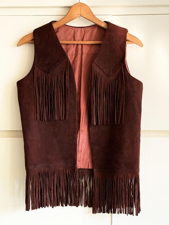 Vintage 1960s Fringe Suede Leather Western Vest | small