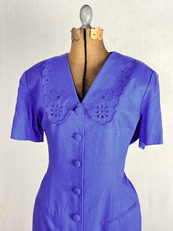 Vintage 1980s 90s Lace Collar Shoulder Pad Mini Dress