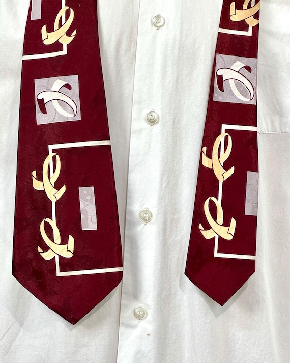 Vintage 1940s Ribbon Deco Modernist Satin Acetate Printed Necktie