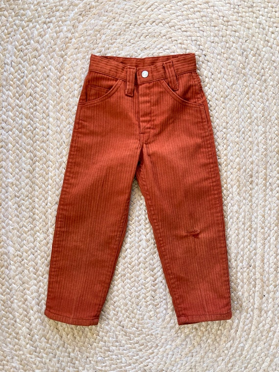 1960s 70s Kids Vintage Rust Denim Polyester Pants 3T