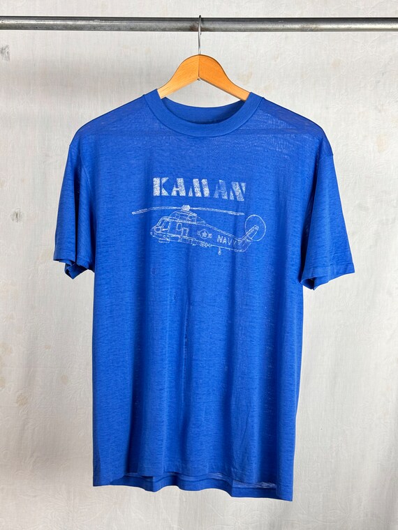 Vintage 1970s Navy Kaman Helicopter Graphic Paper Thin T Shirt