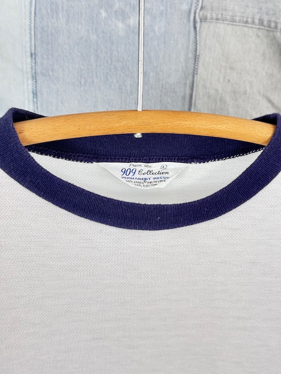 Vintage 1960s 70s Pique Cotton Ringer Tee Pocket … - image 3