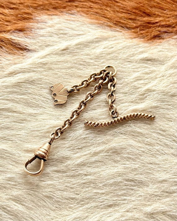 Antique Gold Filled Rope T Bar & Dog Clip Watch Chain Jewelry Finding