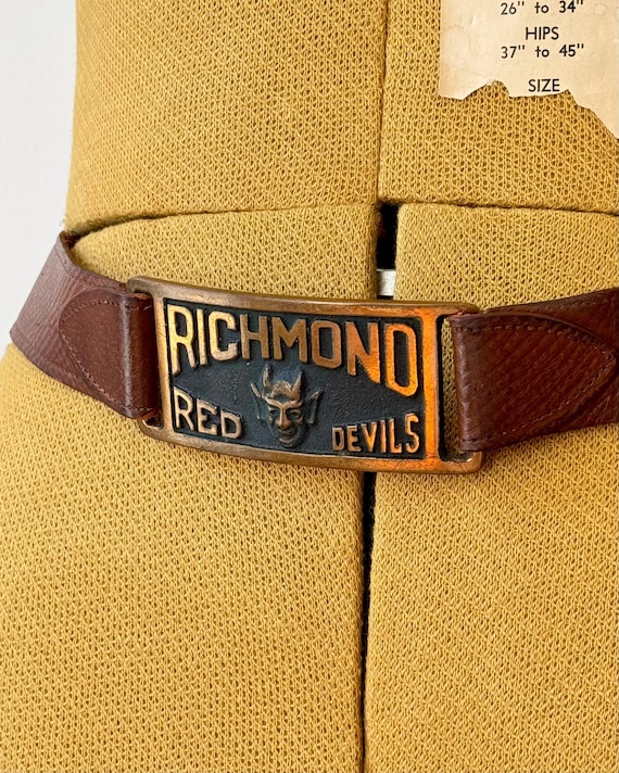 Vintage 1940s Red Devils Richmond Brass Buckle Leather McKean School Belt