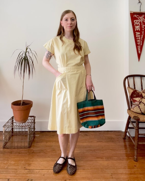 Vintage 1960s Hospital Nurse Wrap Smock Dress | medium large
