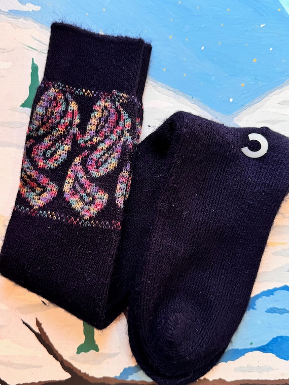 Vintage 1980s Paisley Knee High Socks made in USA | deep navy