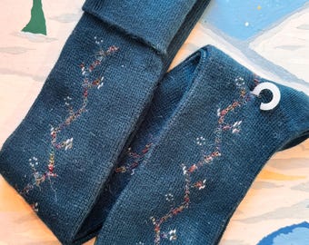 Vintage 1980s Rainbow Ivy Knee High Socks made in USA | teal