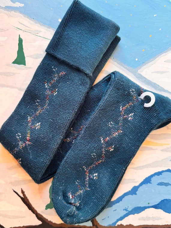 Vintage 1980s Rainbow Ivy Knee High Socks made in USA | teal