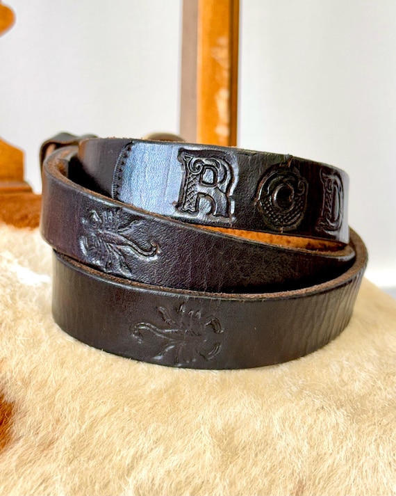 Vintage 1980s Scorpion Biker Rod Tooled Leather Belt | 42 44