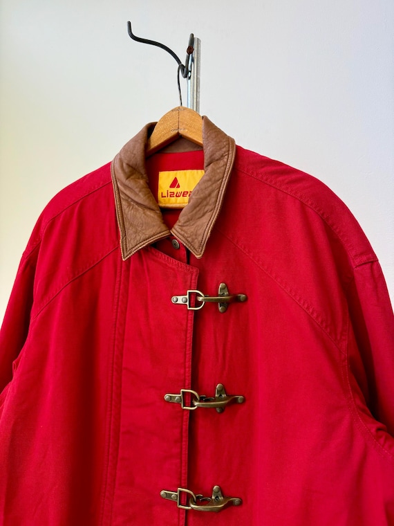 Vintage 1990s Fireman Clasp Red Twill Jacket Lizwear | Large