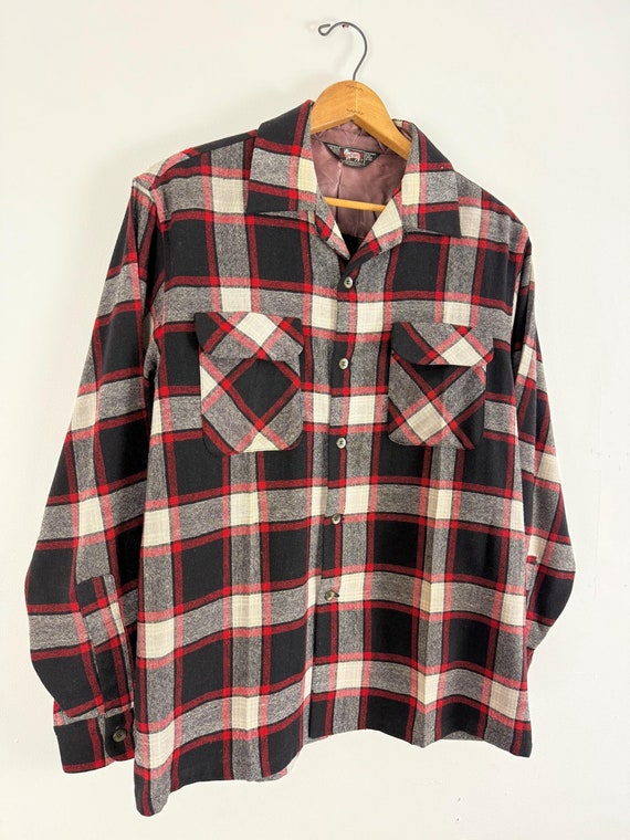 Vintage 1960s Woolrich Loop Collar Wool Plaid Shirt | mens large