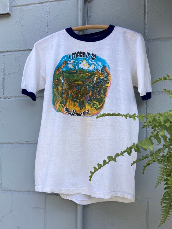 1960s 70s Mackinac Island Graphic Ringer T Shirt