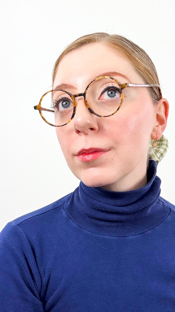 Vintage 1980s French Tortoise Round Eyeglasses Deadstock | classic blonde 48mm