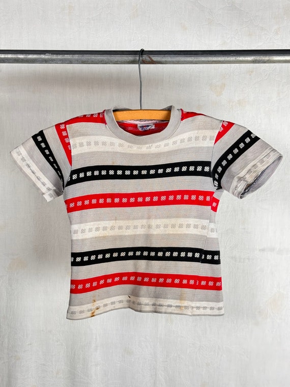 Vintage 1950s Childrens Fruit of the Loom Distressed Stripe T Shirt