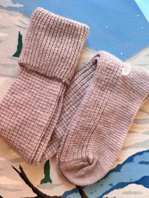 Vintage 1980s Chunky Stripe Knee High Socks made in USA | taupe