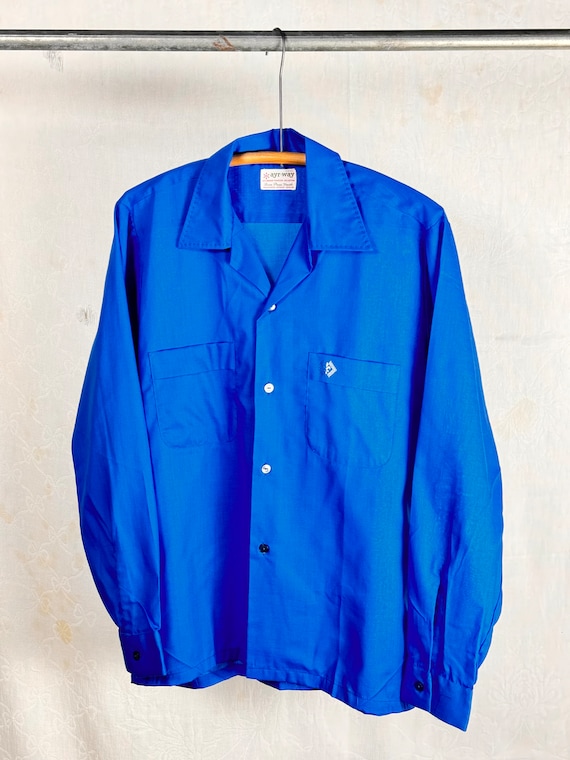 Vintage 1950s 60s Camp Collar Long Sleeve Atomic Shirt