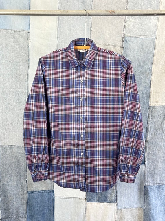 Vintage 1970s Sears Plaid Poplin Shirt Blouse