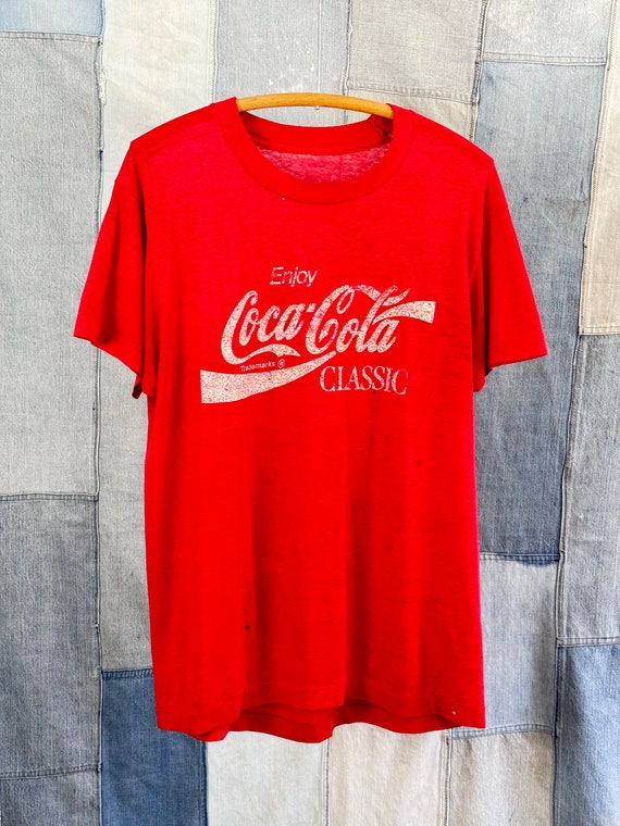 Vintage 1980s Coca Cola Distressed Paper Thin T Sh