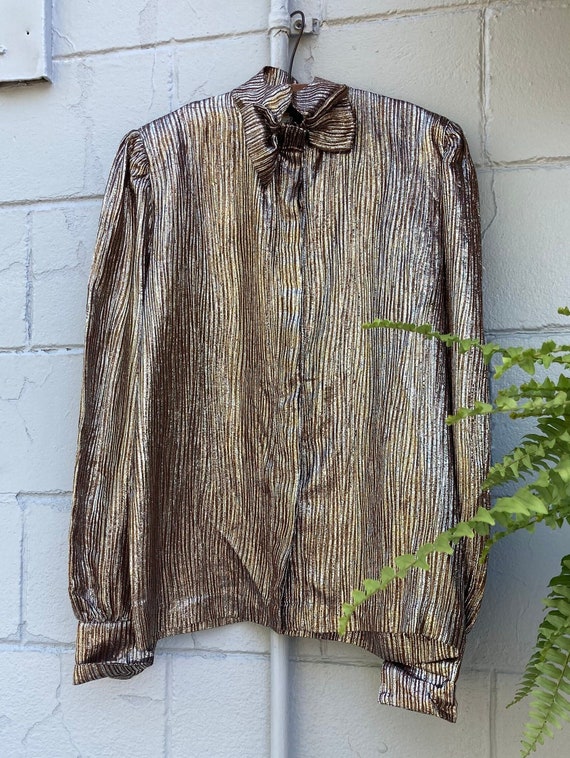 Vintage 1970s 80s Jacques Molko Metallic Silk Blouse