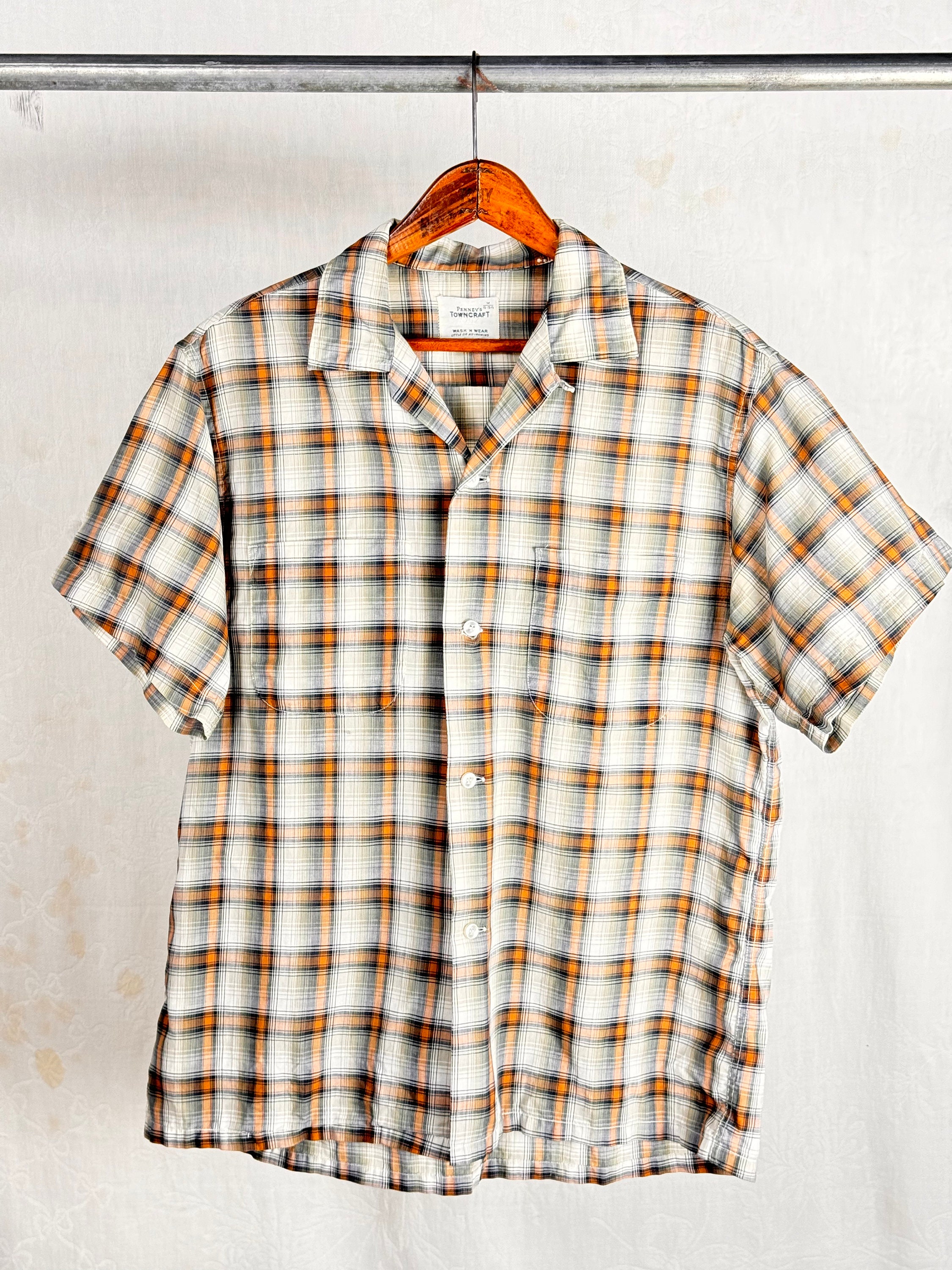 Vintage 1950s Loop Collar Woven Plaid Penney's Towncraft Shirt Vintage 1950s Loop Collar Woven Plaid Penney's Towncraft Shirt