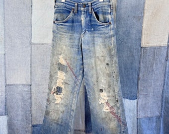 Vintage 1960er Kinder Patchwork Bootcut Flare Denim Jeans 12 14