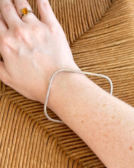 Vintage Sterling Silver Square Bangle Bracelet Handcrafted Jewelry