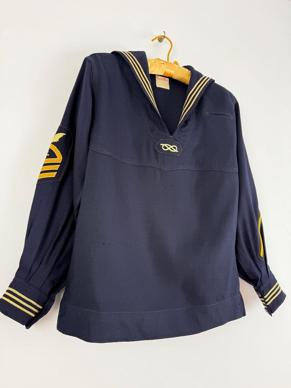 Antique 1920s Wool Sailor Collar Middy Blouse Mendels Make | small
