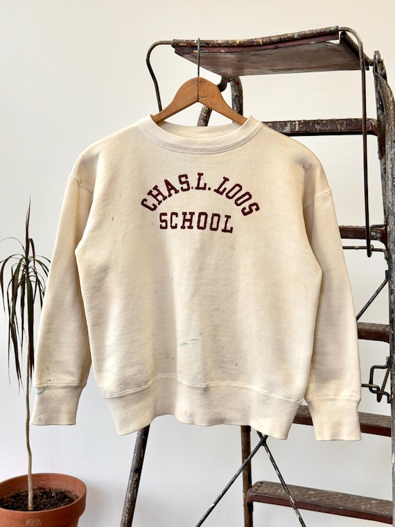 Vintage 1950s School Paint Splatter Champion Cotton Sweatshirt | xsmall small