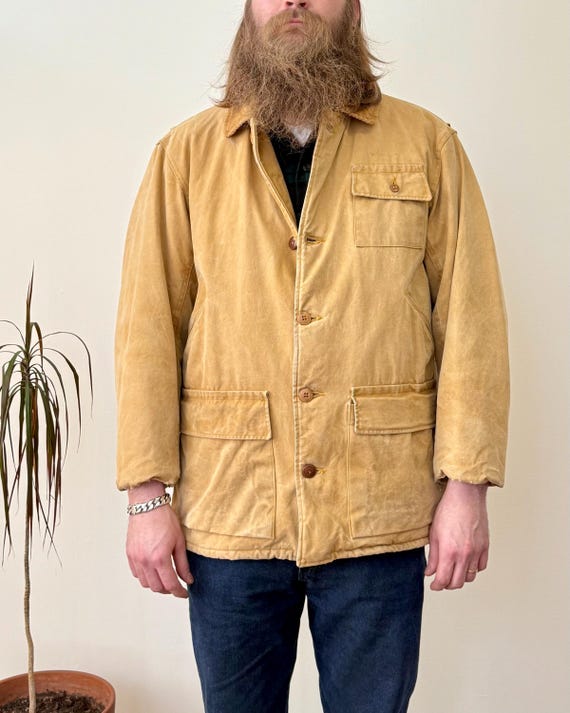 Vintage 1950s Red Head Insulated Duck Canvas Barn Jacket | mens large