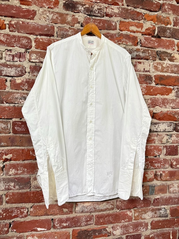 Antique 1930s Collarless French Cuff White Dress Shirt Besco | small