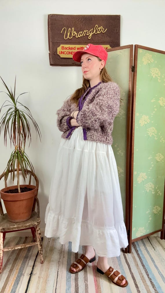 Reworked Antique Drawstring Waist White Sheer Linen Ruffle Hem Petticoat Skirt | one size